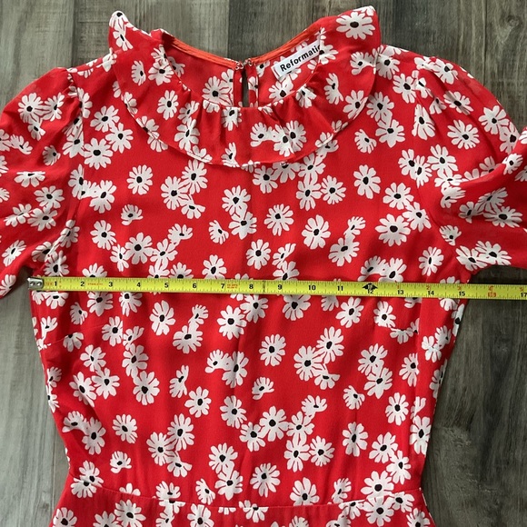 Reformation Stevie Dress 3/4 Sleeves PRINT MINI NAVY BLUE RED FLORAL SZ 2 - Picture 8 of 8